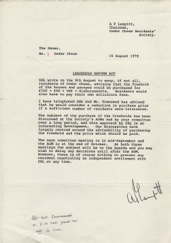 Letter to residents about the possible purchase of the freehold, 18th August 1978